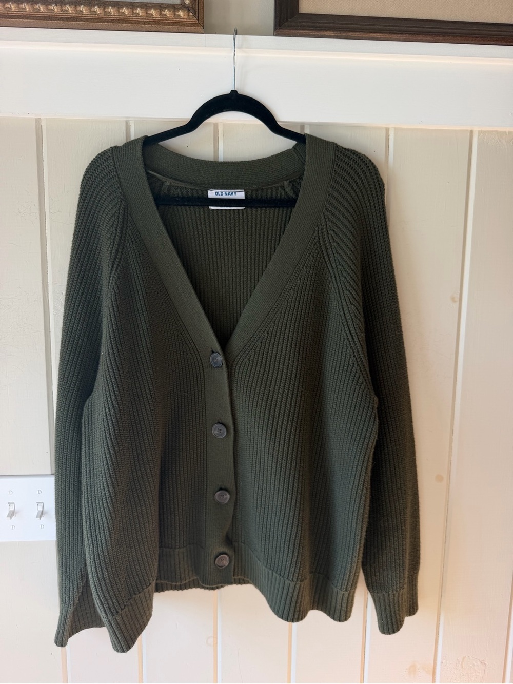Old Navy Dark Olive Ribbed Button-Front Cardigan Sweater, Size 2X, NWOT